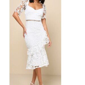 Lulu's White Lace Midi Dress